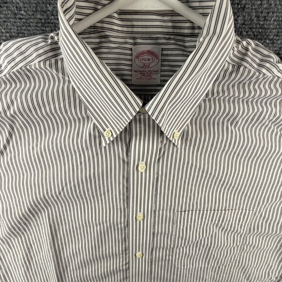 Brooks Brothers Cotton 17.5 36/37 Button-Down Striped Gray Non-Iron Regular - Picture 1 of 16